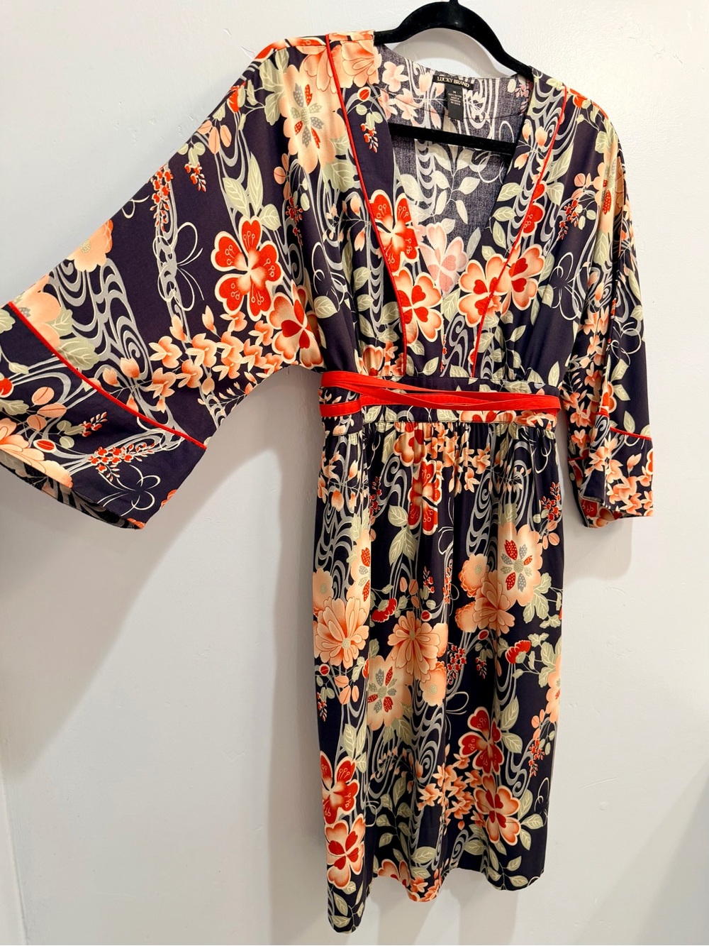 Vintage 2000s Y2K Lucky Brand Floral Kimono Sleeve Empire Waist Dress Medium - Picture 2 of 15